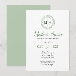 Grüner Kranz Monogramm Hochzeit Einladung