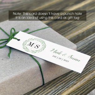 Grüner Kranz Monogramm Hochzeitsetikett (1x3 Zoll) Mini Visitenkarte