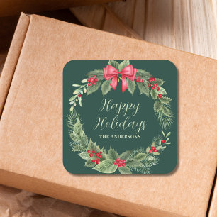 Grüner Kranz Personalisiert Weihnachten Quadratischer Aufkleber
