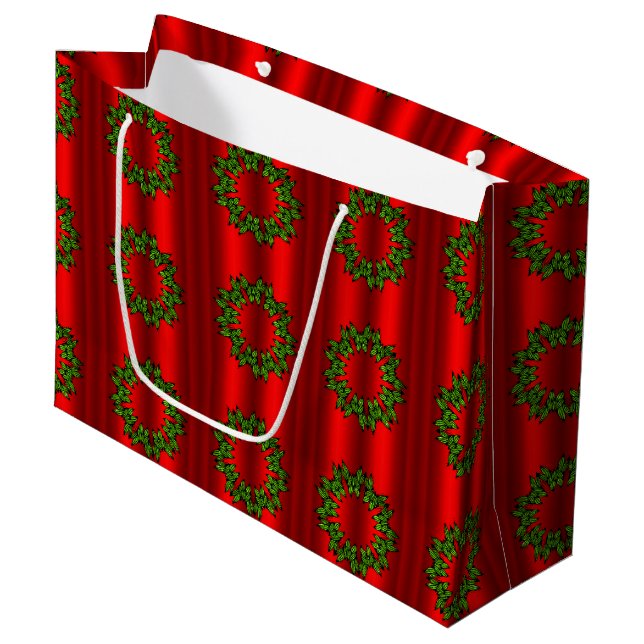 Grüner Kranz über grüne Weihnachten Große Geschenktüte (Vorderseite Schrägansicht)