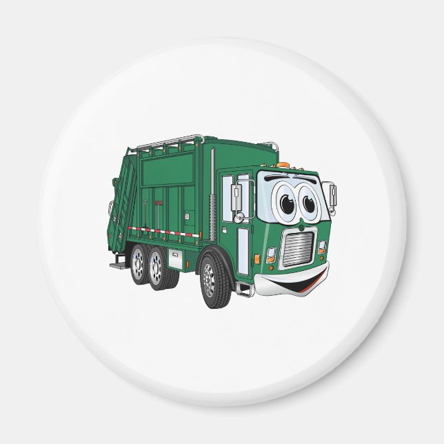 Grüner Lächelnder Garbage Truck Cartoon Magnet (Vorne)