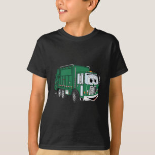 Grüner Lächelnder Garbage Truck Cartoon T-Shirt