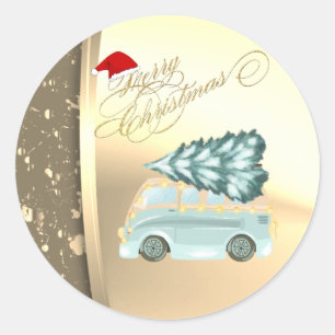 Grüner Lastwagen Tannenbaum Weihnachten Falsches G Runder Aufkleber
