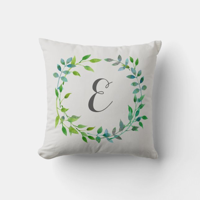 Grüner Leaf| Monogramm Kissen (Vorderseite)
