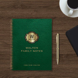 Grüner Lederlook Gold-Monogramm Notizbuch