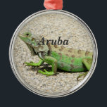 Grüner Leguan Arubas Silbernes Ornament<br><div class="desc">Grüner Leguan in Aruba.</div>