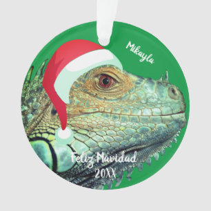 Grüner Leguan mit Santa-Hut als Weihnachtsbaumanhä Ornament