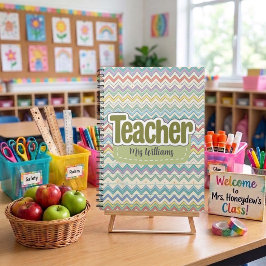 Grüner Lehrer Zurück zur Schule Retro-Muster Notizblock