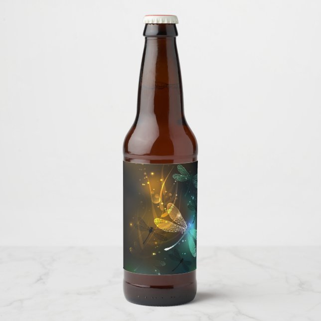 Grüner Libellenflug Bierflaschenetikett (Vorderseite)