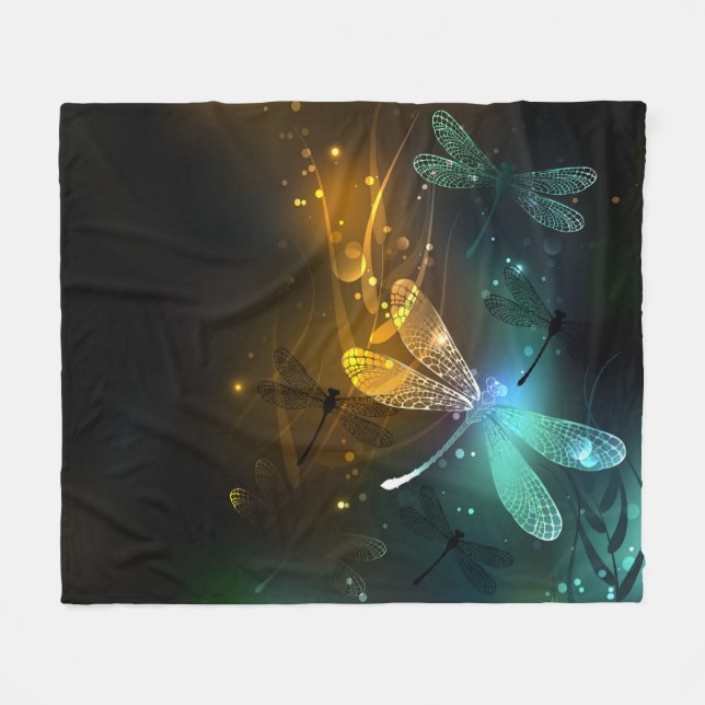 Grüner Libellenflug Fleecedecke (Vorderseite (Horizontal))