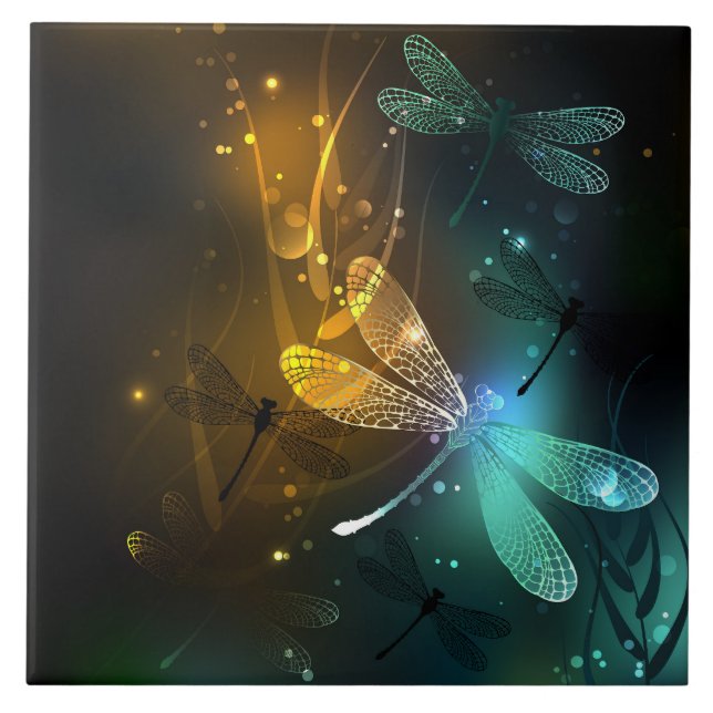 Grüner Libellenflug Fliese (Vorderseite)