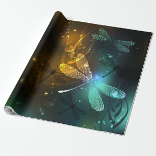 Grüner Libellenflug Geschenkpapier