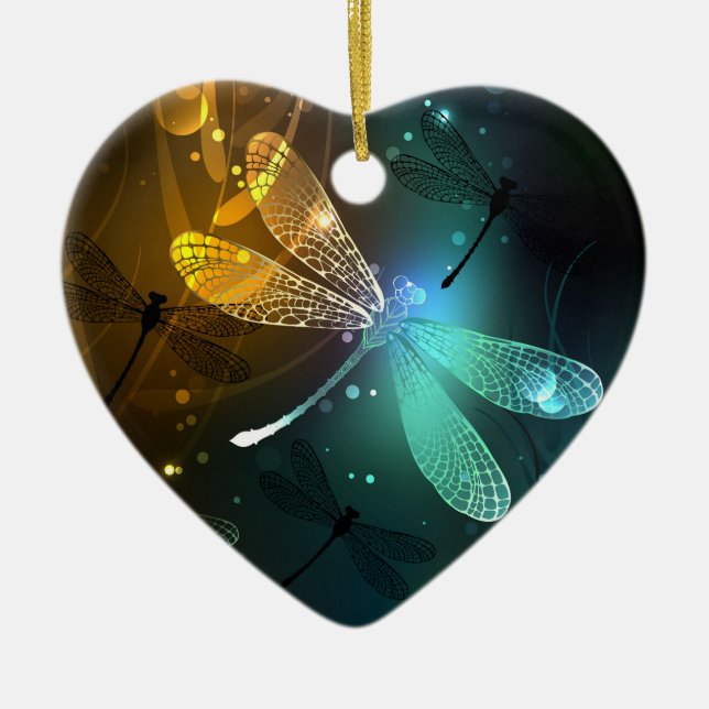 Grüner Libellenflug Keramik Ornament (Vorne)