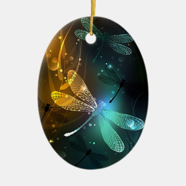 Grüner Libellenflug Keramik Ornament (Vorne)