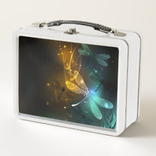 Grüner Libellenflug Metall Brotdose