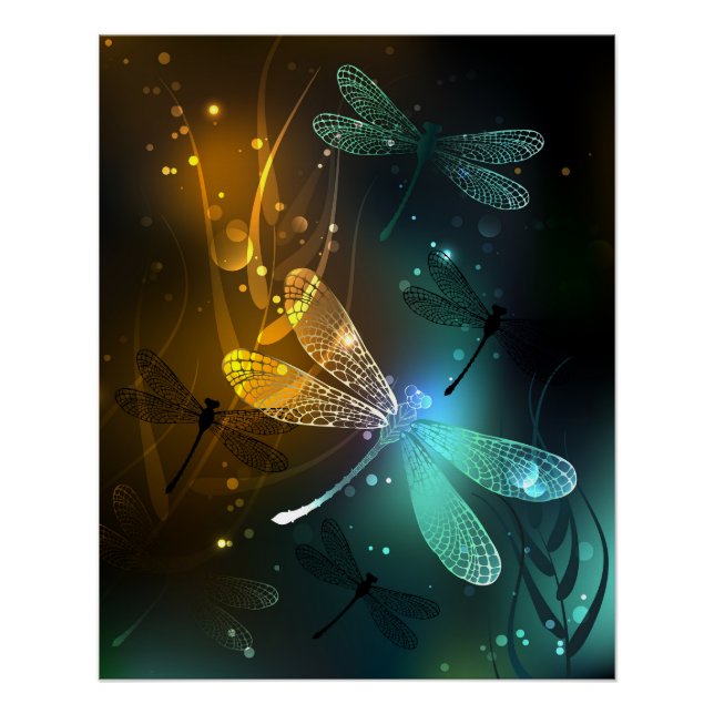 Grüner Libellenflug Poster (Vorderseite)