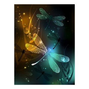 Grüner Libellenflug Poster