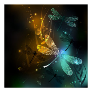 Grüner Libellenflug Poster