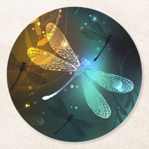 Grüner Libellenflug Runder Pappuntersetzer