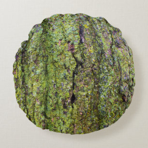Grüner Lichen auf Baum-Bark-Natur Rundes Kissen