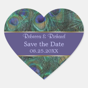 Grüner lila Pfau Save the Date Sticker