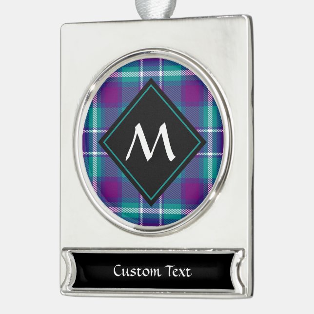 Grüner, Lila und blauer Tartan Banner-Ornament Silber (Links)
