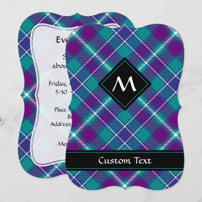 Grüner, Lila und blauer Tartan Einladung (Vorne/Hinten)
