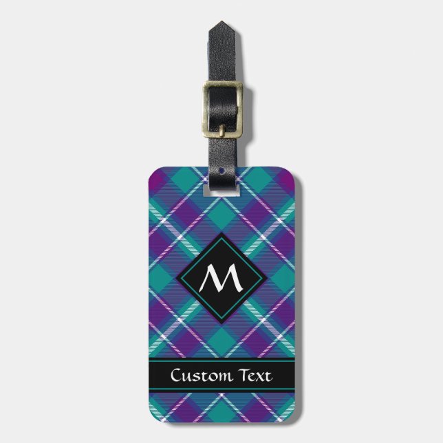 Grüner, Lila und blauer Tartan Gepäckanhänger (Vorderseite vertikal)
