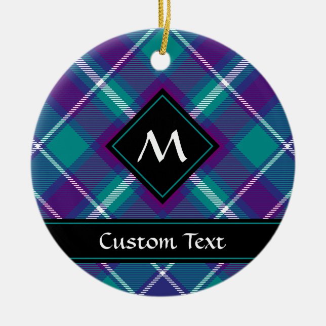 Grüner, Lila und blauer Tartan Keramik Ornament (Vorne)