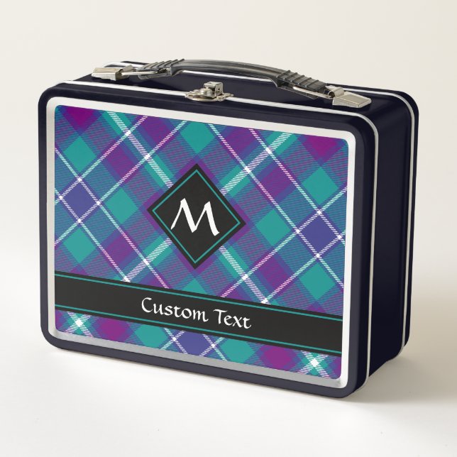 Grüner, Lila und blauer Tartan Metall Brotdose (Vorderseite)