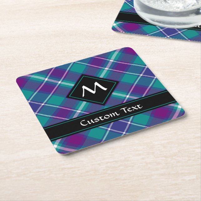 Grüner, Lila und blauer Tartan Rechteckiger Pappuntersetzer (angewinkelt)