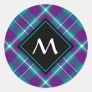 Grüner, Lila und blauer Tartan Runder Aufkleber