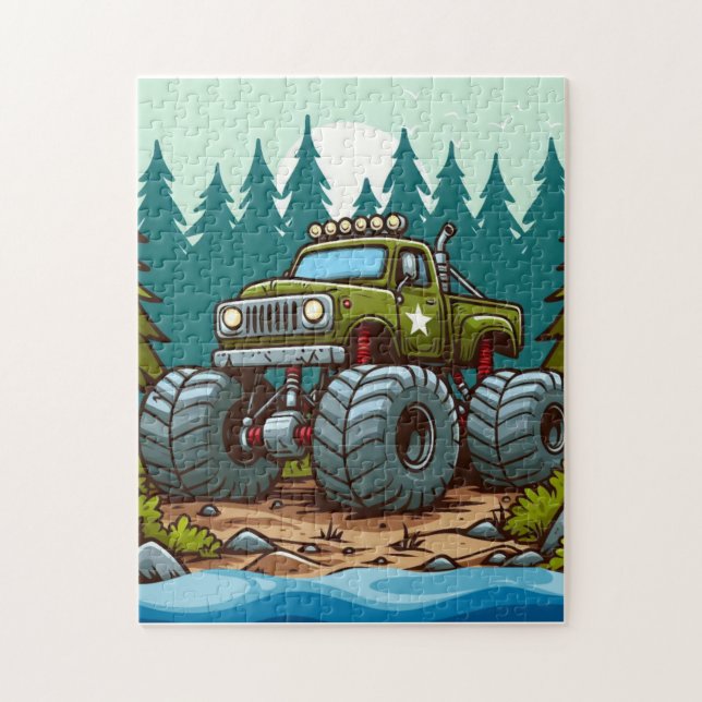 Grüner LKW im Wald (Vertikal)