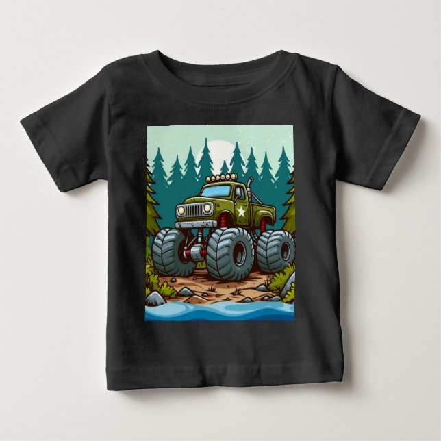 Grüner LKW im Wald Baby T-shirt (Vorderseite)