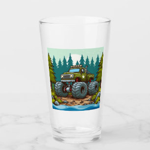 Grüner LKW im Wald Glas