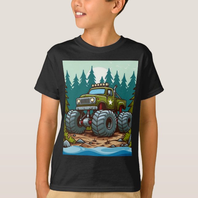 Grüner LKW im Wald T-Shirt (Vorderseite)