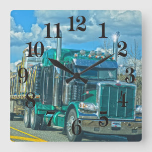 Grüner Lkw - Lkw und Highway Art Quadratische Wanduhr