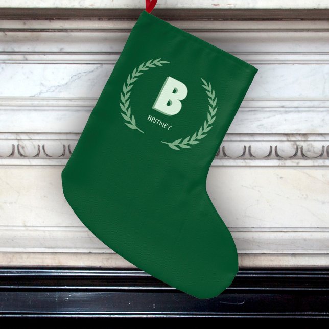 Grüner Lorbeerkranz Anfangsbuchstabe B Monogramm  Großer Weihnachtsstrumpf (Von Creator hochgeladen)