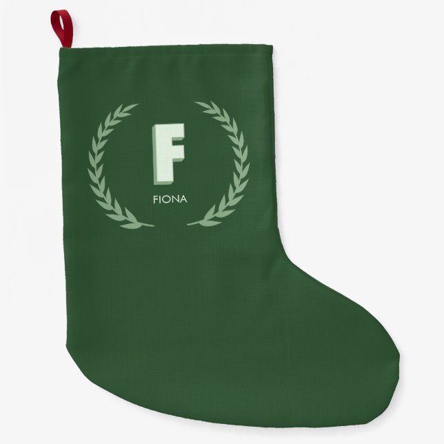 Grüner Lorbeerkranz Buchstabe F Monogramm  Großer Weihnachtsstrumpf (Vorderseite)
