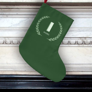 Grüner Lorbeerkranz Buchstabe I Monogramm Großer Weihnachtsstrumpf