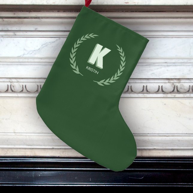 Grüner Lorbeerkranz Buchstabe K Monogramm  Großer Weihnachtsstrumpf (Von Creator hochgeladen)