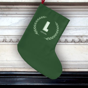Grüner Lorbeerkranz Buchstabe L Monogramm Großer Weihnachtsstrumpf