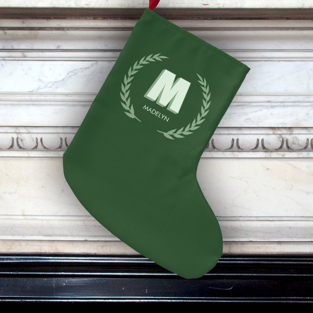Grüner Lorbeerkranz Buchstabe M Monogramm  Großer Weihnachtsstrumpf (Von Creator hochgeladen)