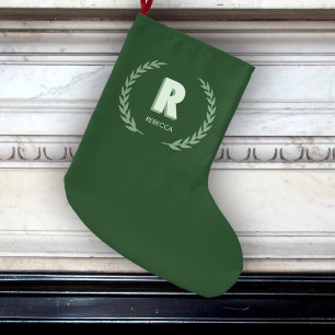 Grüner Lorbeerkranz Buchstabe R Monogramm Großer Weihnachtsstrumpf