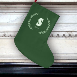 Grüner Lorbeerkranz Buchstabe S Monogramm Großer Weihnachtsstrumpf