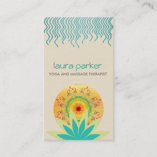Grüner Lotos-Blumen-Logo-Yoga-Damast-heilende Visitenkarte