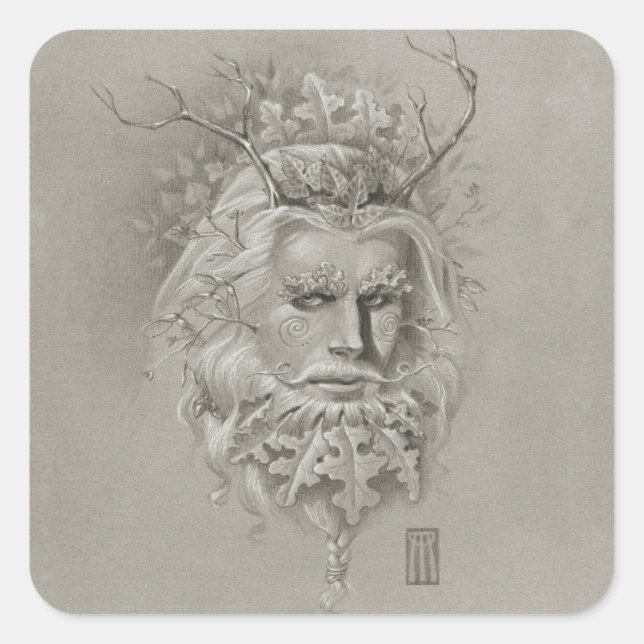 Grüner Mann mit Oak Leaf Bart Square Sticker (Vorderseite)