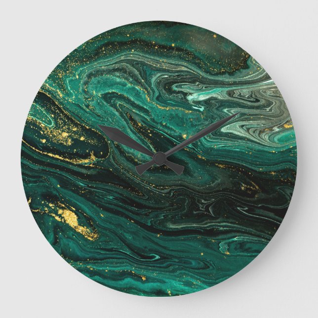 Grüner Marmor: Abstrakte Agate Ripple. Große Wanduhr (Vorderseite)