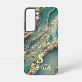Grüner Marmor Chic Gold Glitter Monogramm Samsung Galaxy Hülle