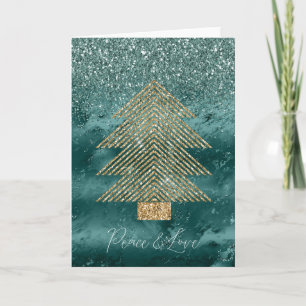 Grüner Marmor Gold Glitter Weihnachtsbaum Frieden Karte